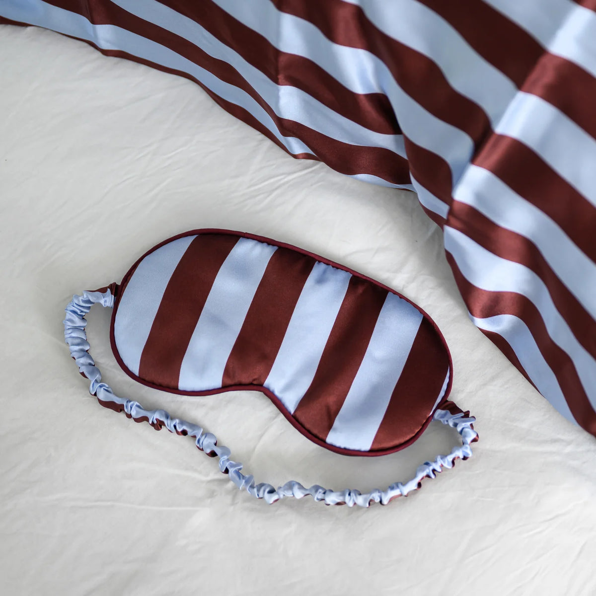 100% Pure Silk Gift Set - Cocoa And Sky Blue Stripe