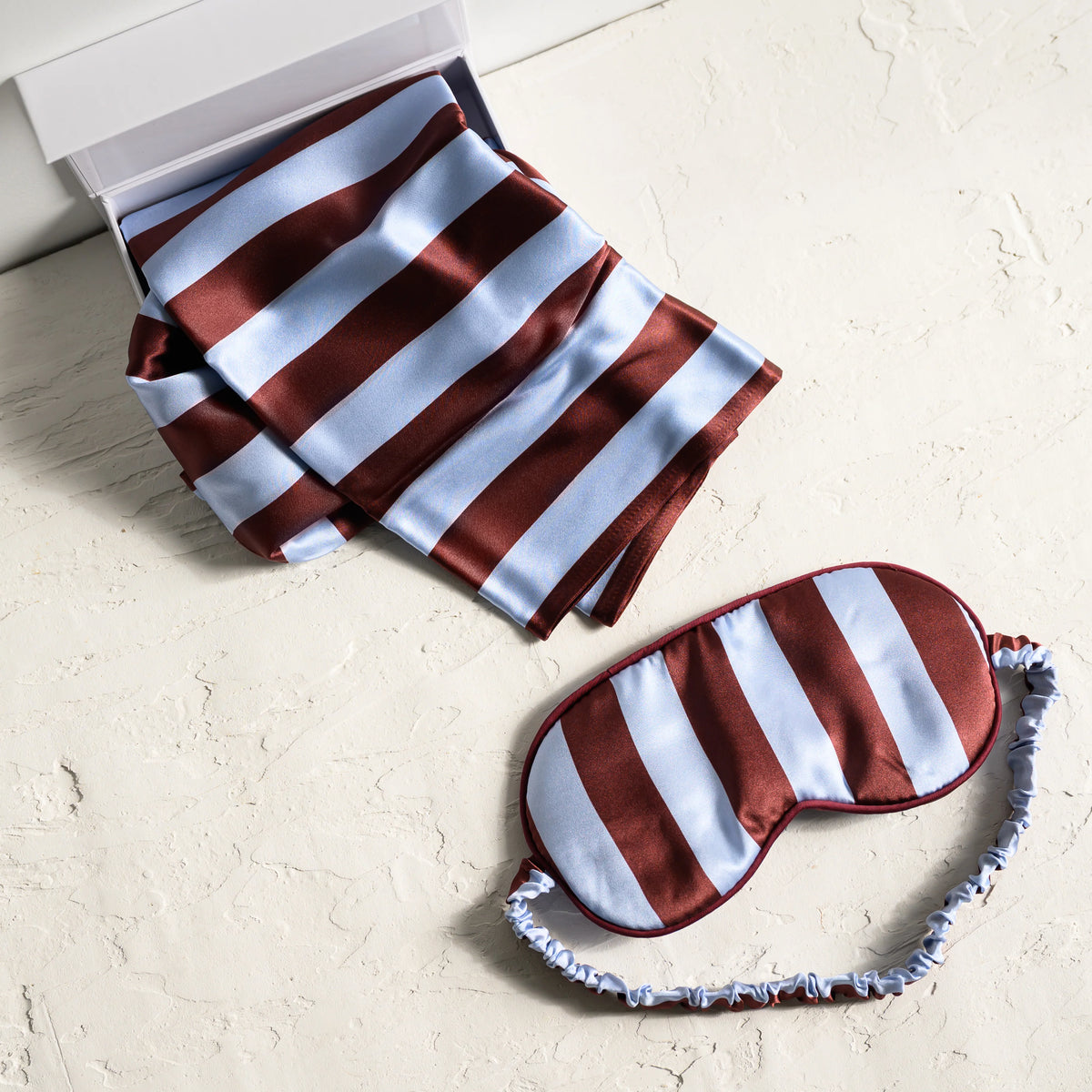 100% Pure Silk Gift Set - Cocoa And Sky Blue Stripe