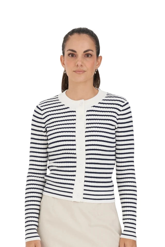 Classic Stripe Knit Cardi - Navy/Chalk