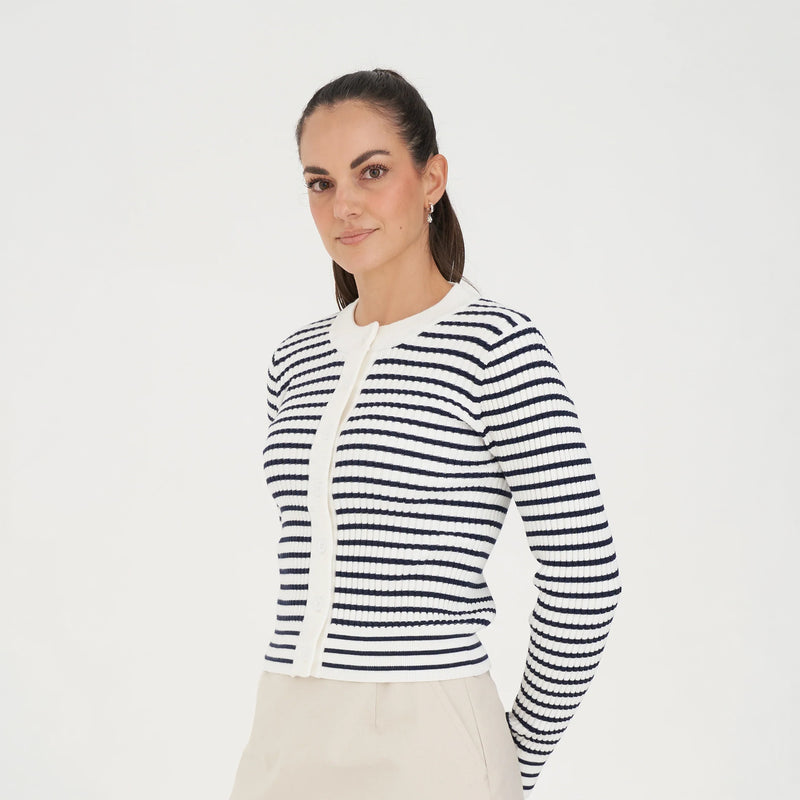 Classic Stripe Knit Cardi - Navy/Chalk