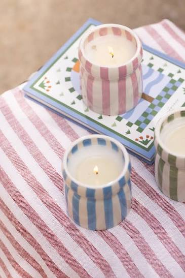 Cabana Lavender Striped Ceramic Candle - Grecian Sand 184g