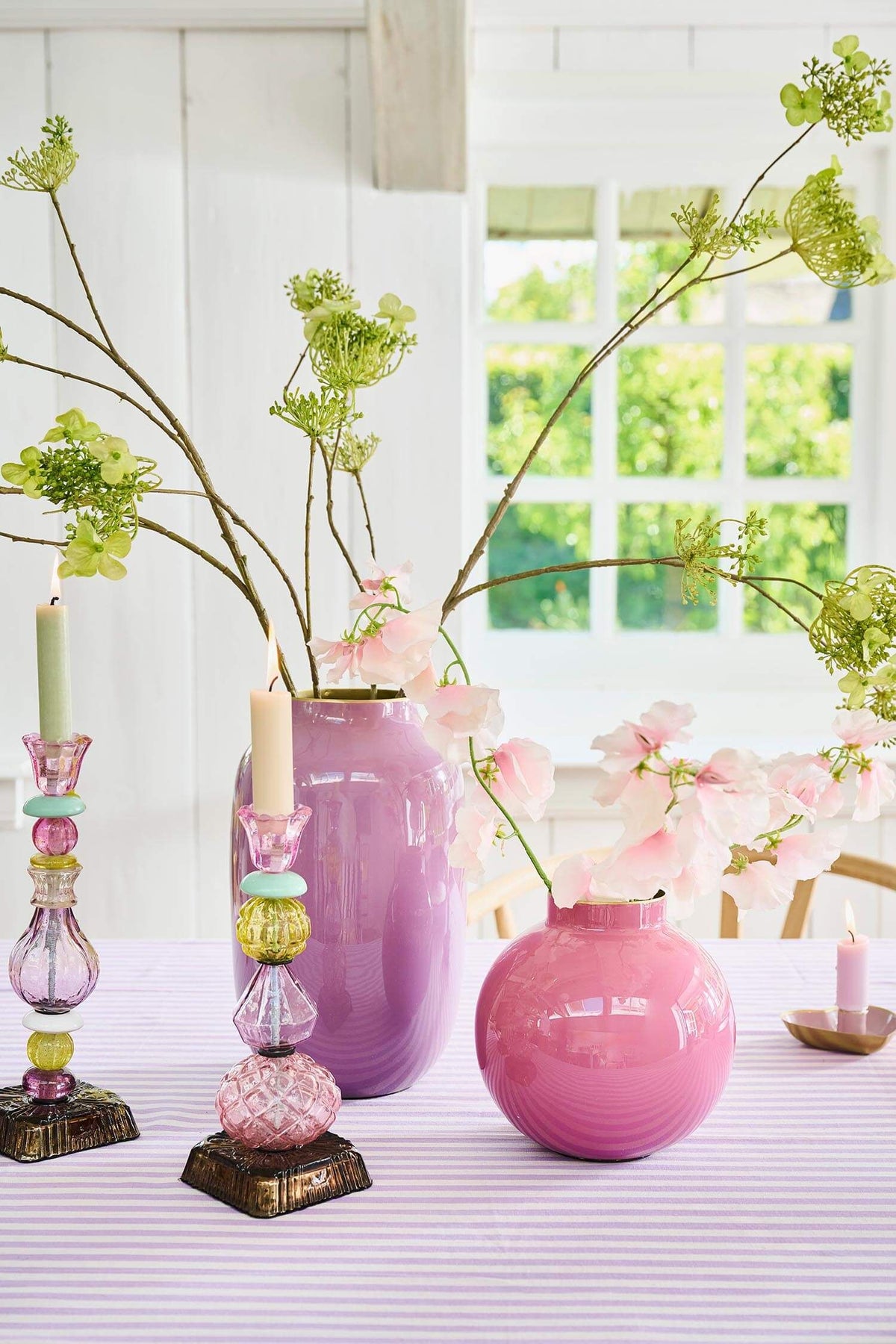 Candle Holder Glass Beads Lilac 23.5cm