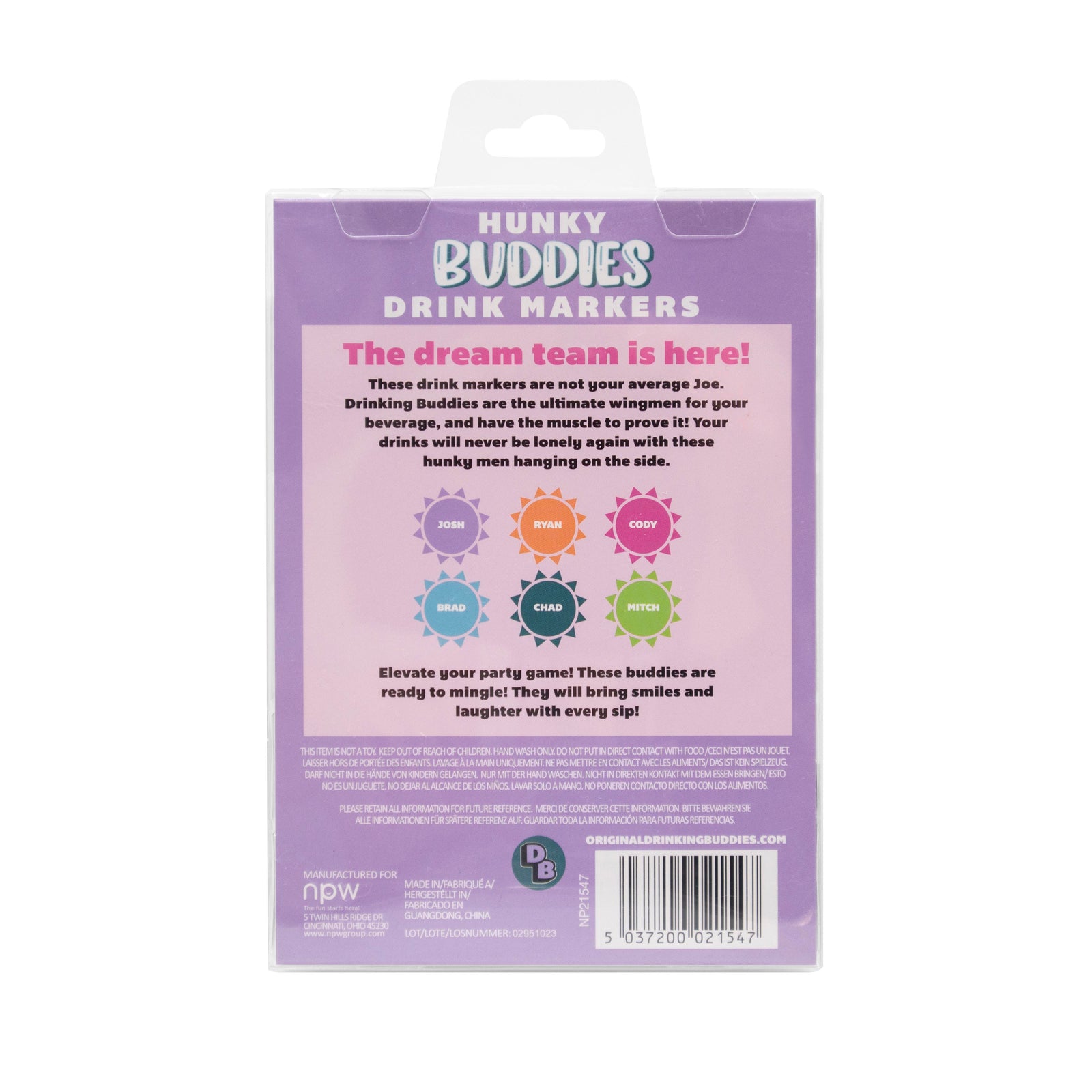 Hunky Buddies Drink Markers 6pcs Set Multi-Coloured