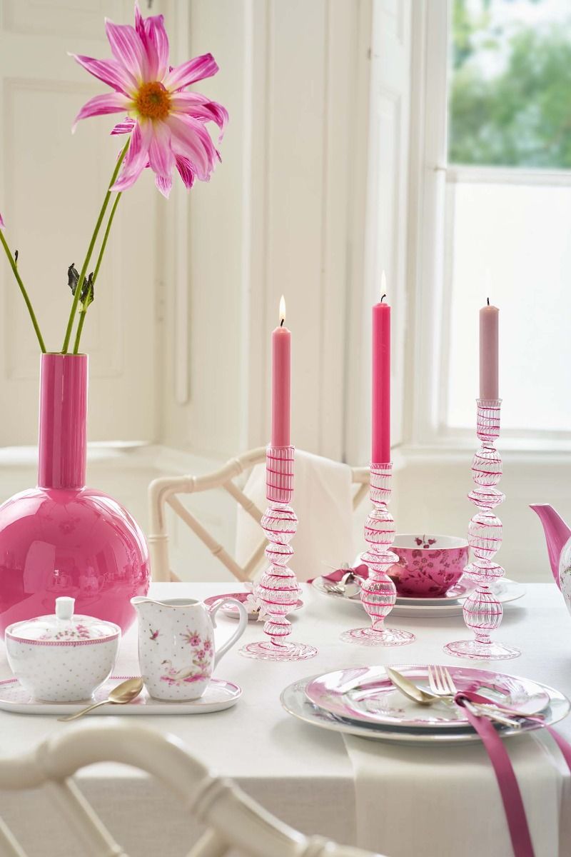 Candle Holder Glass Swirl Pink M 22cm