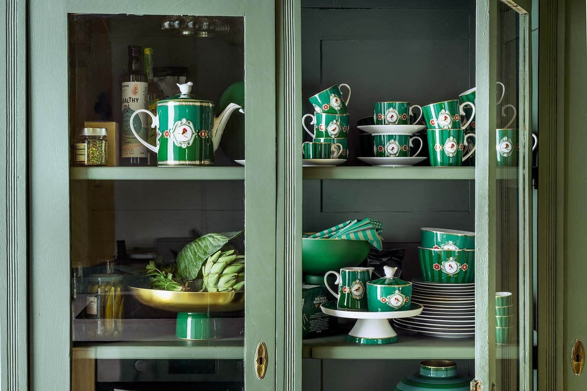 Mug Small Love Birds Medallion Stripes Emerald-Green 150ml