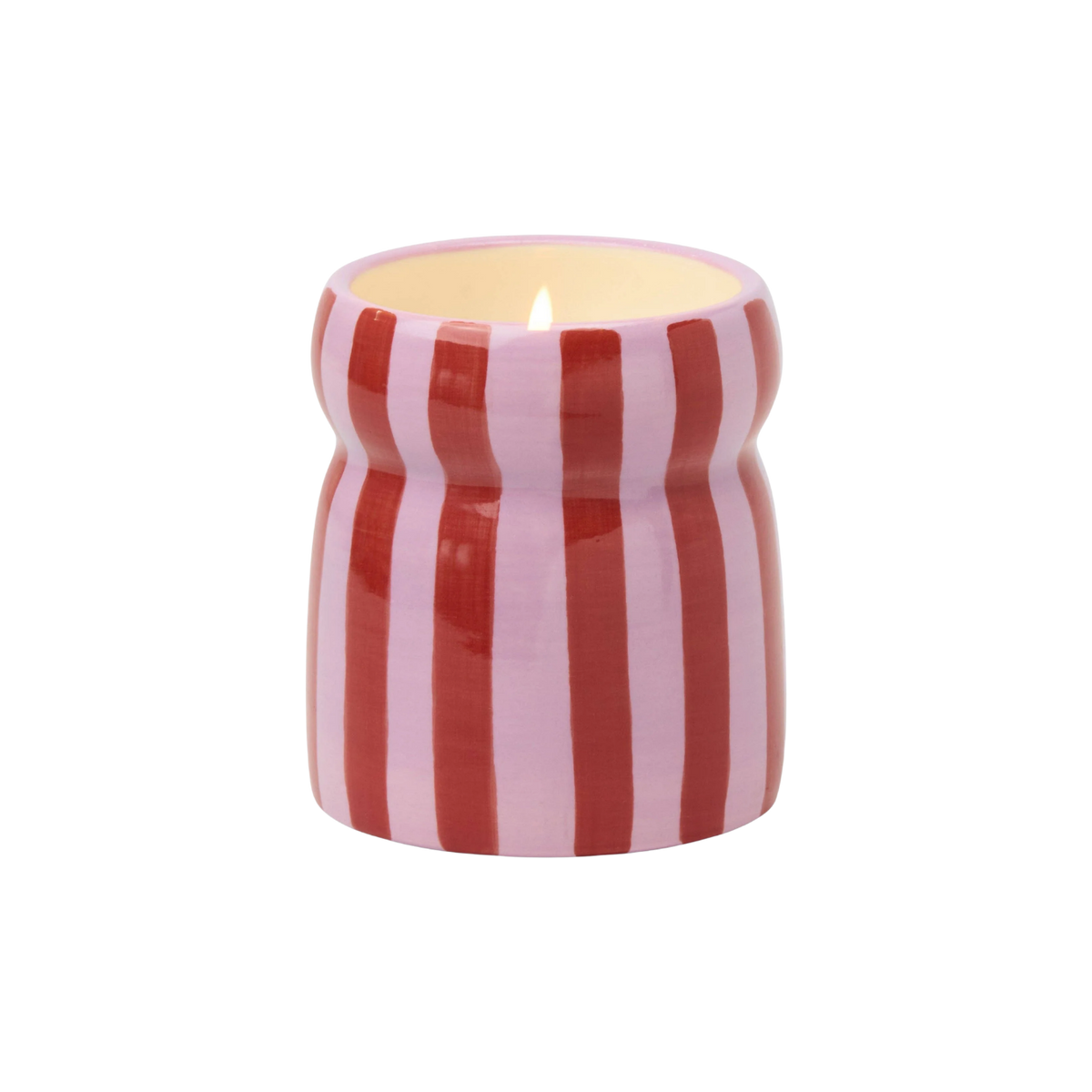 Festive Cabana Red/Pink Striped Ceramic Candle - Pink Peppermint 184g