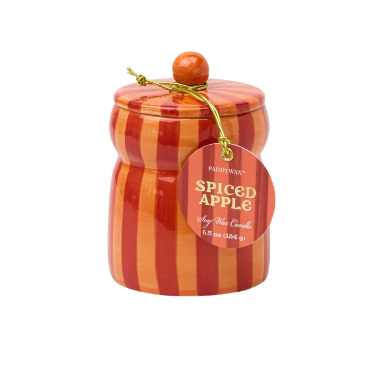 Festive Cabana Red/Coral Striped Ceramic Candle - Spiced Apple 184g