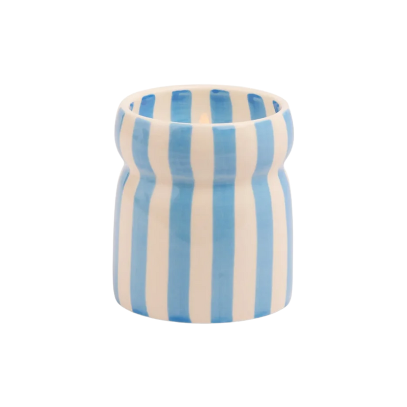 Cabana Blue Striped Ceramic Candle - Lost At Sea 184g